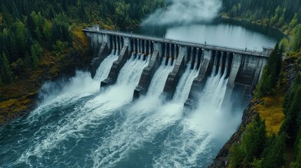 Aerial View of a Hydroelectric Dam in Nature