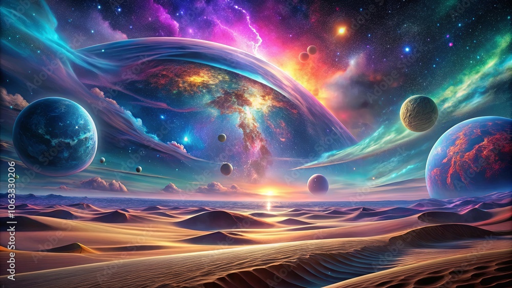 Canvas Prints celestial convergence over a desert landscape, where stars twinkle and planets align, creating a spe