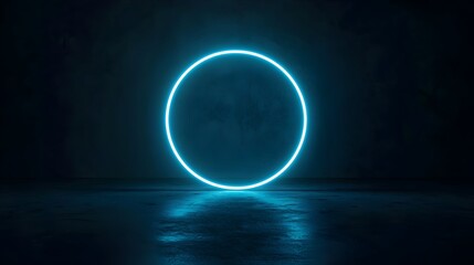 Minimalist Glowing Neon Blue Circle Tech Gadget Product Concept Background