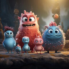 Cute Cartoon Monsters with Big Eyes and Fuzzy Textures