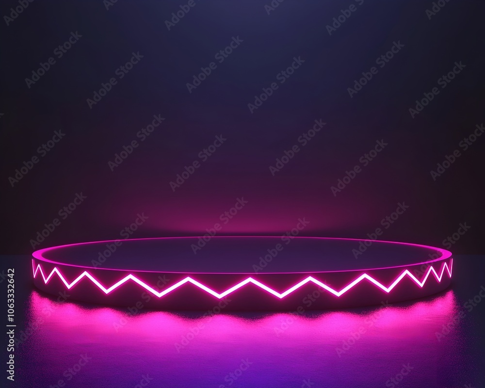 Poster sleek neon platform with glowing zigzag lines for showcasing creative products and concepts