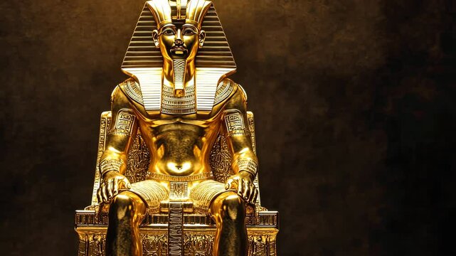 Golden pharaoh statue slowly opening eyes