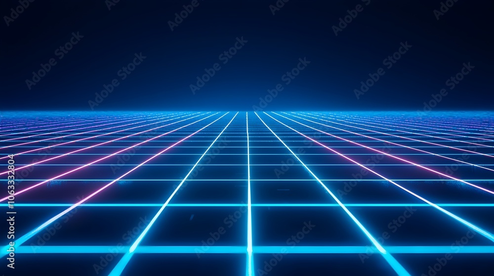 Poster vibrant neon grid in futuristic void for tech and digital displays