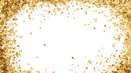 Scattered Gold Confetti Frame on White Background