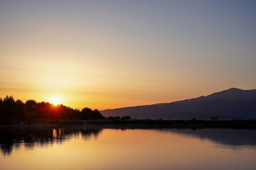 Belizmata Dam with a backdrop of the Pirin Mountains, Bansko, Bulgaria