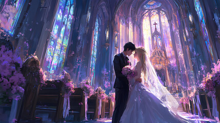 Kawaii Wedding Couple in Anime Style: Romantic Valentine's Art