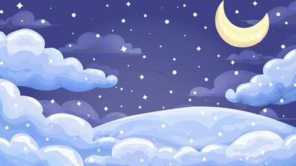 Naklejka premium Cartoon night starry skyline. Big moon in full moonlight and stars. and full moon.