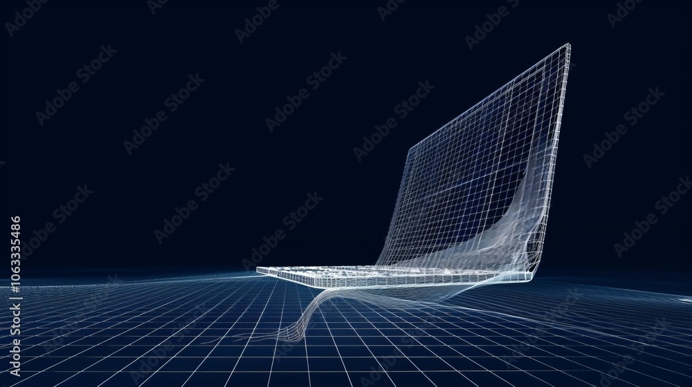 Poster a modern graphic design features a laptop displaying vibrant scan lines, highlighting a fusion of te