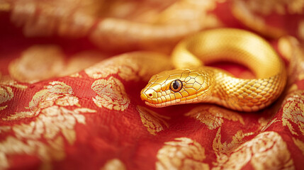 Obraz premium New Year 2025. Chinese New Year, year of the snake. Chinese snake on a red background, with copy space. 