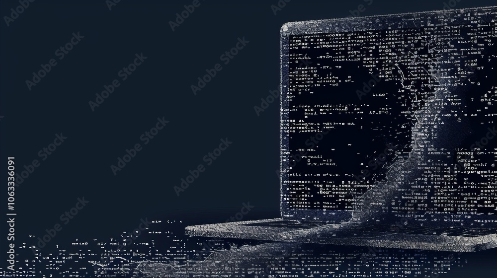 Aufkleber a creative representation of a laptop with digital data streaming out, showcasing an innovative take