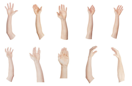 GROUP of Male asian hand gestures isolated on white background with clipping path.