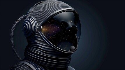 This artwork showcases a stylized astronaut head with a futuristic design, highlighting cosmic elements and a deep space vibe. Generative AI