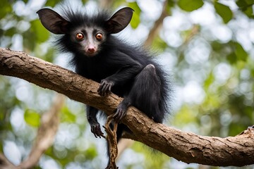 Black Aye-aye Animal on a Tree Branch