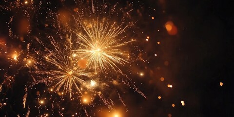 Naklejka premium A close view of bright, vivid fireworks lighting up the dark night sky creates a stunning display of colors against the darkness of the evening.