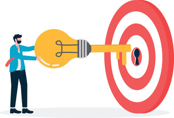 Opening the door to wealth, businessman holding keys to unlock business target stock illustration

