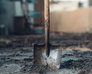Weathered Shovel Symbolizing Grit and Hard Work at Construction Site