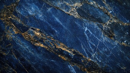 Blue granite slab texture displays an indigo color with a unique surface pattern. This image offers a striking blue granite slab texture, perfect for a panoramic background with copy space.