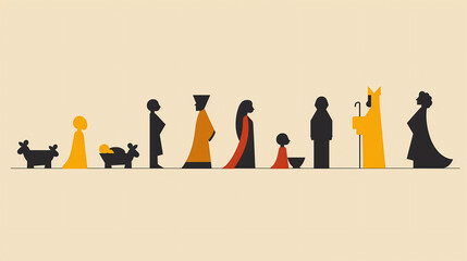 nativity scene. Baby Jesus, Mary, Joseph, angel, shepherd, three wise men, camel, sheep, donkey.