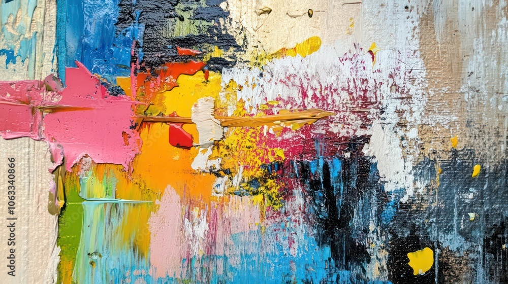 Poster a vibrant abstract painting with bold colors and dynamic textures.