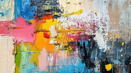 A vibrant abstract painting with bold colors and dynamic textures.