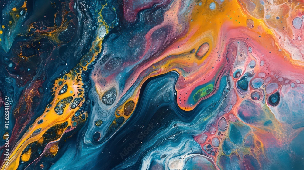 Poster abstract fluid art with vibrant colors and swirling patterns.