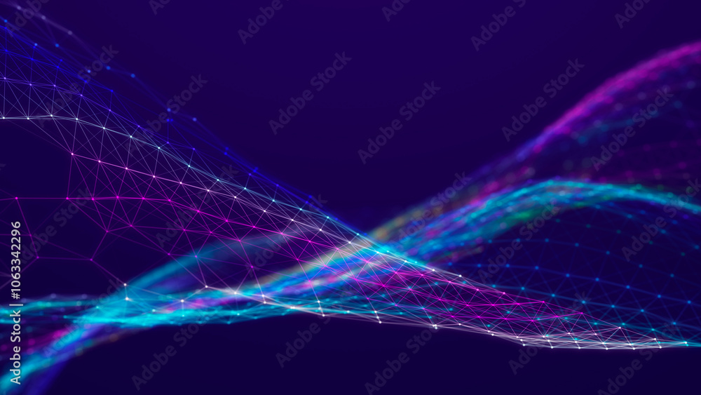 Poster lights background. colored music wave. big data digital code. futuristic dots illustration. 3d