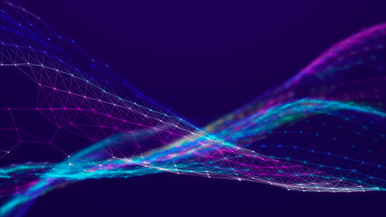 Lights background. Colored music wave. Big data digital code. Futuristic dots Illustration. 3D