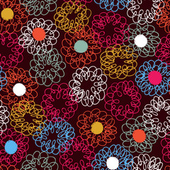 Seamless colorful abstract doodle pattern with scribbles and swirls. Vector hand drawn background