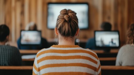 Families Gathered Around Their Screens Joining a Remote Worship Service as a United Online Community with Depth of Field Effect