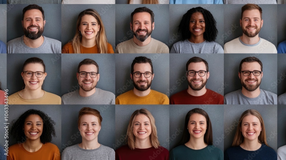 Aufkleber large group of people attending a virtual worship service their faces displayed in a live stream gri