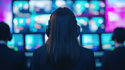 Worship team engaged in a live stream performance with multimedia effects and lighting displayed on a virtual stage setting creating a captivating and immersive worship experience for the audience