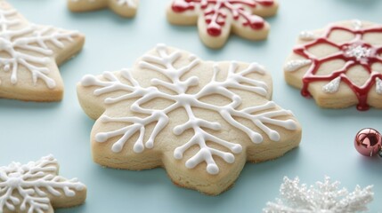 Beautiful cookies assorted close-up. background horizontal top view, lay flat.  Blue background. 