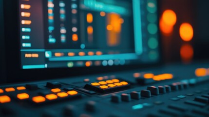 Close up view of a computer screen streaming a digital worship service with multimedia graphics and visuals playing alongside the live sermon broadcast