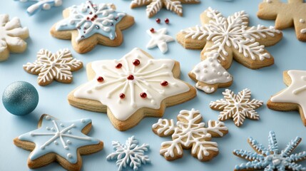 Beautiful cookies assorted close-up. background horizontal top view, lay flat. 