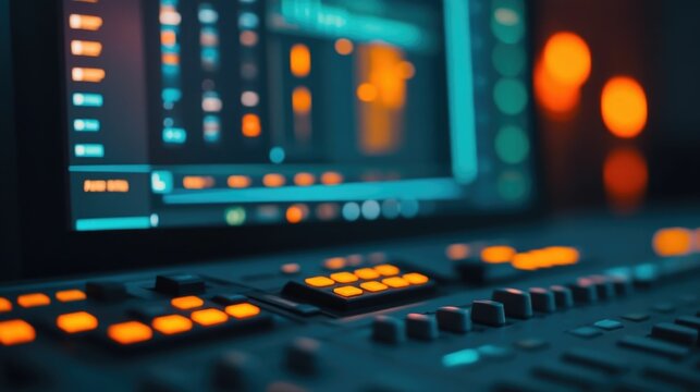 Close up view of a computer screen streaming a digital worship service with multimedia graphics and visuals playing alongside the live sermon broadcast