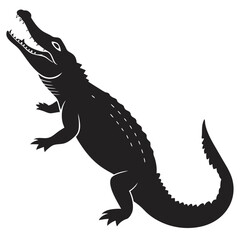 a black silhouette of a crocodile