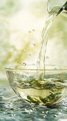 Refreshing Herbal Tea Being Poured Into a Glass Bowl