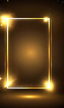 Golden rectangular frame decorated with shining golden lights. Copy and paste area to add products and articles. Vertical video.