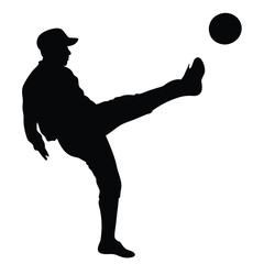 a black silhouette of a person playing soccer. The person is in the middle of kicking the ball