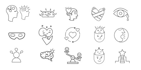 Drawing For Mental Health,Hand Drawn Expressive Set,Phases of mental condition,Healing mental wounds scribble set.