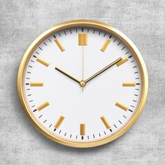A stylish gold clock with a white face and minimalist design.