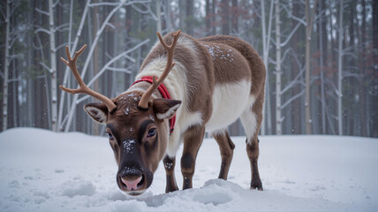 Reindeer standing in snowy forest