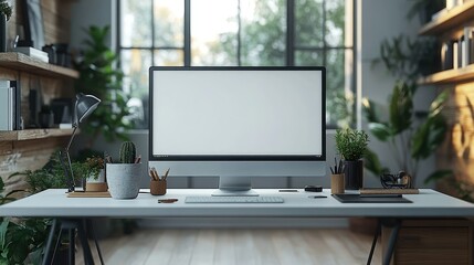 A creative graphic designer desk setup with dual monitors, a sketchpad, and white desk against a blank background.
