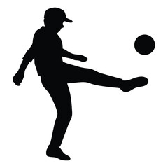 a black silhouette of a person playing soccer. The person is in the middle of kicking the ball