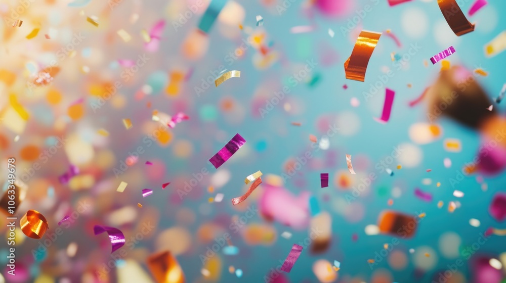Poster a colorful celebration scene with confetti falling from above, great for party or event visuals