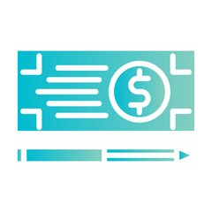  Bank check payment icon, gradient vector illustration