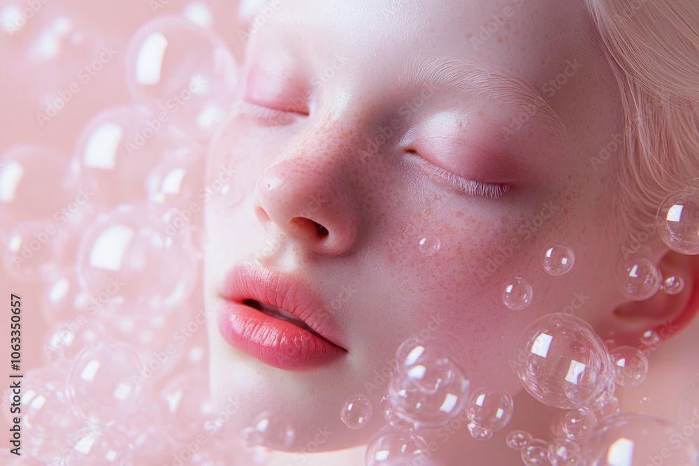 Poster close-up shot of a child's face surrounded by colorful bubbles