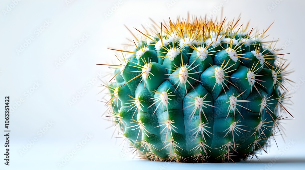 Poster close-up view of vibrant green cactus with spiky texture growing in a natural desert or arid landsca
