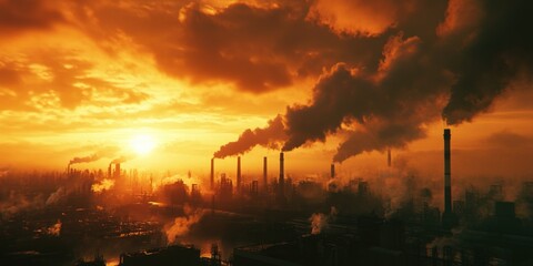 Fototapeta premium Urban landscape with thick smoke clouds
