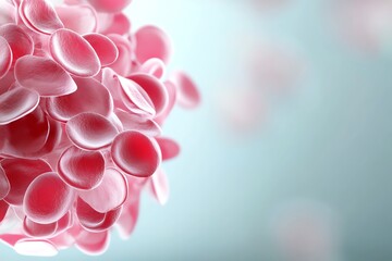 A close-up view of red blood cells floating in a fluid, showcasing their unique shape and vibrant color in a scientific context.
